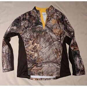 Realtree Xtra Camo Brown Yellow 1/4 Zip Thin Pullover Hunting Hiking MEDIUM